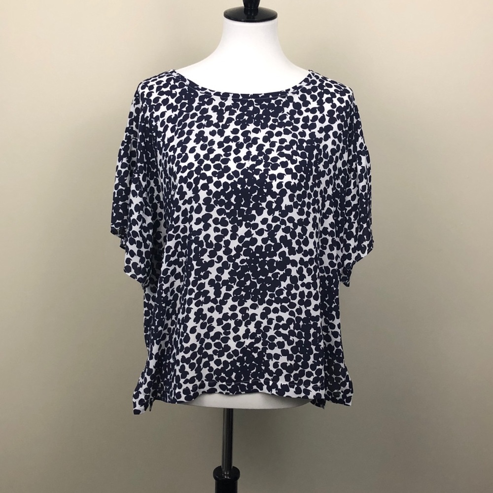 LOFT Blue/White flare sleeve blouse size large